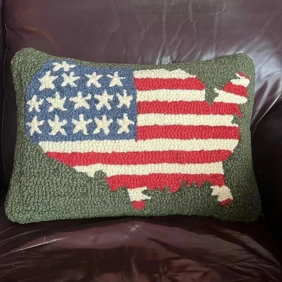 Great States America Wool Hook Pillow Green Cream Blue America The Beautiful - Picture 1 of 8